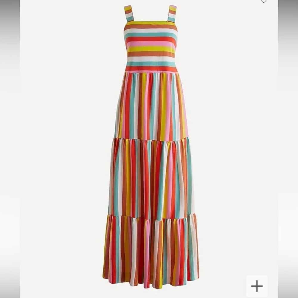 J Crew Tiered Maxi Dress in Rainbow Stripe Square Neck Knit Jersey Size Small S - Picture 14 of 16